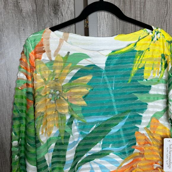 Softsurroundings Top Striped Tropical Bright Color Boat Neck Size L NEW - Picture 7 of 7